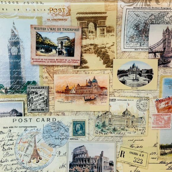 Vintage Postcard Photo Glass Tray Reverse Decorated Italy France Fringe 12” - Picture 4 of 9